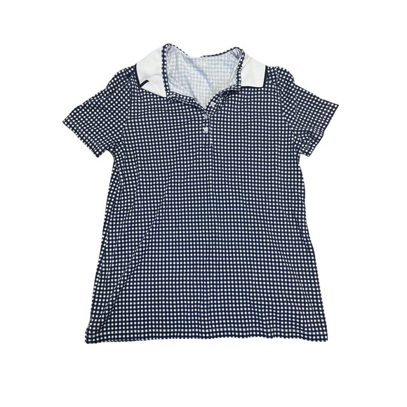 Lands' End Tops - Lands End Womens Navy Blue Gingham Supima Cotton Short‎ Sleeve Polo Shirt Small